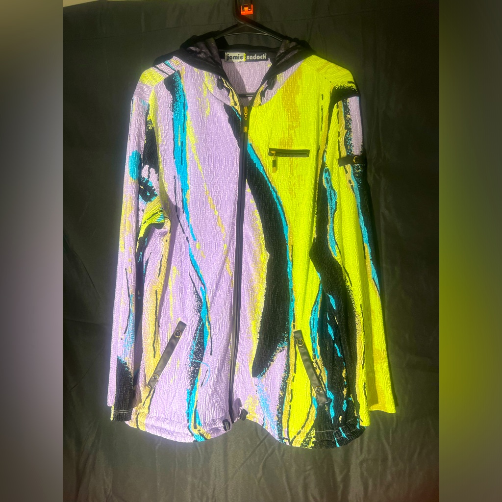 Unique Colorful Abstract Jacket With Hood Jamie Sadock Size Medium